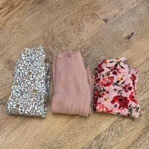 3-Pack Girls Pink Floral & Ribbed Leggings